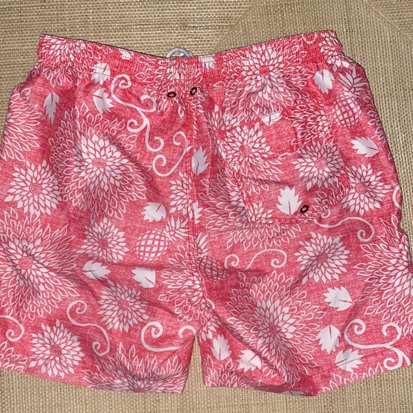 Men’s medium red orange swim trunks black brown brand floral swimsuit - Picture 3 of 5